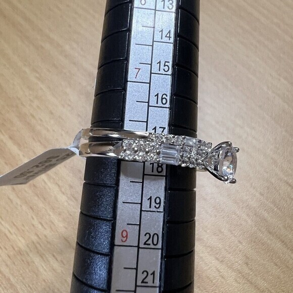 TG 925 Sterling Silver Cubic Zirconia Double Ring Women's Size 8 Rhodium Finish - Picture 4 of 16